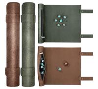 SIQUK 2 Piezas Tapete para Dados 2 en 1 Bandeja de Dados Plegable Bolsa Almacenamiento Tablero Dado Cuero PU con Cremallera para DND RPG (Verde, Camello)