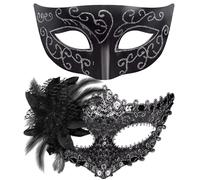 SIQUK 2 Piezas Veneciana Máscara Parejas Máscara Mascarada Mujer Hombre Media Cara Máscara para Mascarada Halloween Carnaval