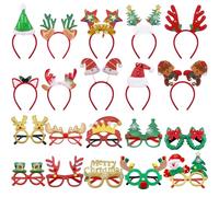 SIQUK 20 Piezas Diadema de Navidad Marcos Gafas de Navidad Set, Diadema Navideña Disfraz Monturas de Gafas Navidad para Fiesta Navidad Decoración