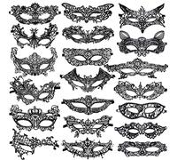 SIQUK 20 Piezas Máscara de Mascarada de Encaje Máscaras Venecianas Máscaras de Encaje para Fiesta de Baile Veneciano Carnaval, Negro