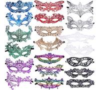 SIQUK 20 Piezas Máscara de Mascarada de Encaje Venecianas para Fiesta de Noche, Baile de Soltera y Disfraces, 9 Colores