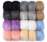 SIQUK 20 Piezas Pompón de Pelo Artificial Pompones para Gorros, Pompones de Piel Sintética con Lazo Elástico Faux Piel Pompones para Bolsos Sombreros Llaveros Bufandas Guantes