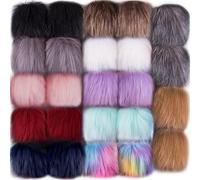 SIQUK 24 Piezas Pompones Artificial Faux Piel Pompones Bola para Bolsos Llaveros, 12 Colores