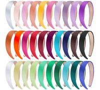 SIQUK 30 Pieces Satin Headbands 1 Inch Wide Non-slip Headband Colorful Headbands DIY Hairband for Women and Girls, 30 Colors