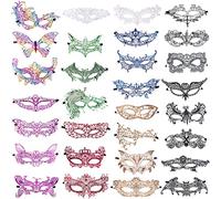 SIQUK 30 Piezas Mascaras Venecianas Mujer Máscara de Encaje de Mascarada para Veneciano Carnaval Fiesta de Baile, 9 Colores