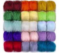SIQUK 30 Piezas Pompones Piel Artificial Bola con Lazo Elástico para Sombreros Bufandas Guantes Bolsos Llaveros Accesorios(15 Colores Brillantes)