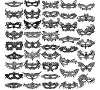 SIQUK 42 Piezas Mascaras Venecianas Negro Máscara de Rncaje para Veneciano Carnaval Fiesta de Baile