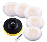 SIQUK 5 Piezas Almohadilla de Pulido de Lana 80mm Con Adaptador de Broca - Disco para Pulir Coches (3 Pulgadas)
