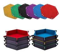 SIQUK 6 Piezas Bandeja de Dados Plegable de Cuero PU y Terciopelo para DND RPG (Rojo, Azul, Violeta, Negro, Verde, Amarillo)