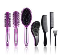 SIQUK 7 Pcs Hair Brush and Comb Set Round Brush Paddle Brush Detangle Hair Brush and Combs Wet Dry Brush for Women Men Hair Styling