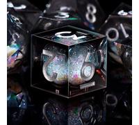 SIQUK 7 Piezas Dados Nucleo Liquido Juego Dados Poliedricos D4 D6 D8 D10 D12 D20 D% DND Dice para RPG MTG Dungeons and Dragons, Negro & Plateado