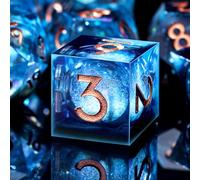 SIQUK 7 Piezas Dados Nucleo Liquido Juego Dados Poliedricos D4 D6 D8 D10 D12 D20 D% DND Dice para RPG MTG Dungeons and Dragons, Azul & Negro, Dorado