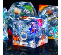 SIQUK 7 Piezas Dados Poliedricos Juego Dados DND Dice Dados Nucleo Liquido D4 D6 D8 D10 D12 D20 D% Dados para DND RPG MTG Dungeons and Dragons, Arena Azul & Flores