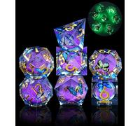 SIQUK 7 Piezas Juego Dados Poliedricos Dados Nucleo Liquido Dados Luminosos Dice DND Dados Mariposa D4 D6 D8 D10 D12 D20 D% para RPG MTG Dungeons and Dragons