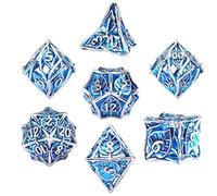 SIQUK 7 Piezas Juego de Dados de Metal D&D, Dados Poliédricos D4/D6/D8/D10/D12/D20/D% para RPG Dungeons and Dragons（Azul & Plata）