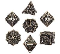 SIQUK 7 Piezas Juego de Dados de Metal D&D, Dados Poliédricos Huecos D4/D6/D8/D10/D12/D20/D% para RPG Dungeons and Dragons (Bronce Antiguo)
