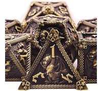 SIQUK 7 Piezas Juego de Dados Metálicos Poliédricos D20 D12 D10 D% D8 D6 D4 para Dungeons and Dragons MTG RPG, Bronce