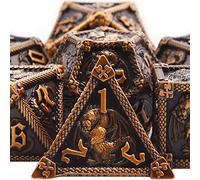 SIQUK 7 Piezas Juego de Dados Poliedricos Metalicos D20 D12 D10 D% D8 D6 D4 Para Dungeons and Dragons MTG RPG, Oro Antiguo