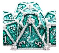 SIQUK 7 Piezas Juego de Dados Poliedricos Metalicos D20 D12 D10 D% D8 D6 D4 para Dungeons and Dragons MTG RPG, Esmeralda
