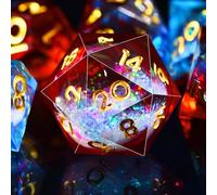 SIQUK 7 Piezas Poliedricos Dados DND con Nucleo Liquido D4 D6 D8 D10 D12 D20 D% para RPG MTG Dungeons and Dragons, Rojo Fuego & Azul Hielo