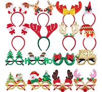 SIQUK 8 Piezas Diadema Navideña y 8 Piezas Navidad Marcos de Gafas Diadema de Navidad Monturas de Gafas Navideñas para Decoración de Fiesta Navidad