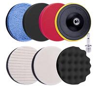 SIQUK 8 Piezas Esponja Pulir para Coche 180mm Esponjas Pulido Coche Kit de Almohadillas de Pulido de Espuma Accesorio de Pulido con Adaptador de Taladro M14 para Coche Encerado Lijado