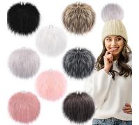 SIQUK 8 Piezas Pompones para Gorros 15cm Pompón de Pelo Artificial Pompones de Piel Sintético Faux Piel Pompones Bolas con Lazo Elástico para Bolsos Sombreros Llaveros Bufandas Guantes