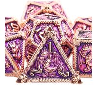 SIQUK Dados de metal de 7 troqueles para dados poliédricos DND con caja D20 D12 D10 D% D8 D6 D4 Juego de dados para Dungeons and Dragons Roll Playing Game RPG MTG Juegos de mesa (violeta con borde