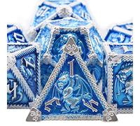 SIQUK Dados de metal de 7 troqueles para dados poliédricos DND con caja D20 D12 D10 D% D8 D6 D4 Juego de dados para Dungeons and Dragons Roll Playing Game RPG MTG Juegos de mesa (azul cielo con borde