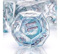 SIQUK Juego de 7 dados poliédricos para juegos Polyhedral Dadi 7-Die DND Dice Set D4 D6 D8 D10 D12 D20 D% para DND RPG MTG Dungeon Dragons (arena móvil líquida, azul claro)