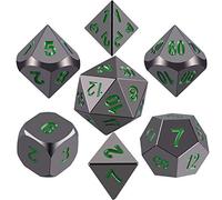 SIQUK Metal Polyhedral 7-Die Dice Set, negro brillante pintado y números verde oscuro Zinc aleación Dice con metal, juego de rol Juego de dados fijado para mazmorras y dragones RPG Dice Gaming D & D