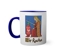 Sir Racha Funny Medieval Knighting Hot Chili Sauce Taza de color azul oscuro con mango a juego 330ml