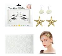 Sirena Accesorios de Disfraces Sirenas Seestern Horquillas Pendientes de Concha Pegatinas Faciales de Perla y Brillantina Pedrería Mujer Niña para Carnaval Halloween Cosplay Temática Fiesta (A-4PCS)