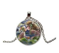 Sirena beso bebé arte impresión cristal colgante collar encanto regalo para ella o su hijo madre hija madre madre hecho a mano, 1