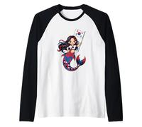 Sirena Coreana K-Pop Princesa - Lindo Recuerdo de la Bandera de Corea Camiseta Manga Raglan