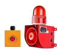 Sirena de alarma industrial con sonido y luz, con caja de control de botones, bocina fuerte de 25 W y 120 dB, sirena de seguridad para exteriores con luz estroboscópica LED, volumen ajustable, luz d