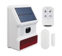 Sirena de alarma solar inalámbrica blanca de 433 MHz para exteriores con luz estroboscópica LED, seguridad de decibelios fuertes para el hogar, garaje, jardín, instalación sin cableado (A)