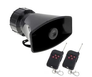 Sirena de coche con 7 sonidos: bocina, alarma tipo incendio, ambulancia, circulación, policía, con mando a distancia negro, 12 V 100 W (2 x mando a distancia)