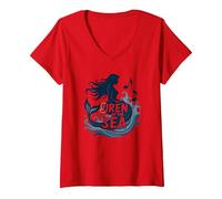 Sirena del mar: Encantadora melodía de Sirena Camiseta Cuello V, Mujer, Rojo, XXL