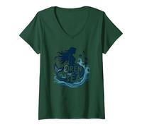 Sirena del mar: Encantadora melodía de Sirena Camiseta Cuello V, Mujer, Verde Bosque, M