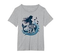 Sirena del mar: Encantadora melodía de Sirena Camiseta, Mujer Tallas Grandes, Gris Jaspeado, 4XL Grande