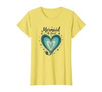 Sirena En Corazón Océano Amante Fantasía Mar Conchas Camiseta, Mujer, Limón, M