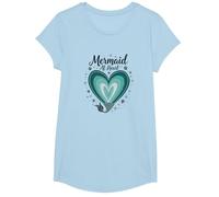 Sirena En Corazón Océano Amante Fantasía Mar Conchas Camiseta, Niñas, Azul Bebé, Pequeña