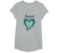 Sirena En Corazón Océano Amante Fantasía Mar Conchas Camiseta, Niñas, Gris Jaspeado, Pequeña