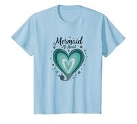 Sirena En Corazón Océano Amante Fantasía Mar Conchas Camiseta, Niños, Azul Bebé, 4 años