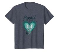 Sirena En Corazón Océano Amante Fantasía Mar Conchas Camiseta, Niños, Azul Jaspeado, 8 años
