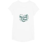 Sirena en el corazón Caprichoso Ocean Lover Playa Verano Camiseta, Niñas, Blanco, Pequeña