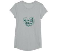 Sirena en el corazón Caprichoso Ocean Lover Playa Verano Camiseta, Niñas, Gris Jaspeado, Pequeña