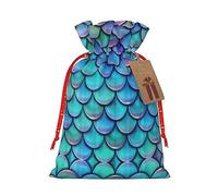 Sirena escamas de pescado verde azulado 21 x 30 cm, bolsa de regalo de gran capacidad con cordón para tus preciosos regalos de Halloween, 1 unidad