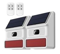 Sirena inteligente inalámbrica para exteriores con panel solar WiFi, detector de movimiento, 2 unidades, alarma fuerte y estroboscópico intermitente, control de aplicación, fácil de instalar, sirena